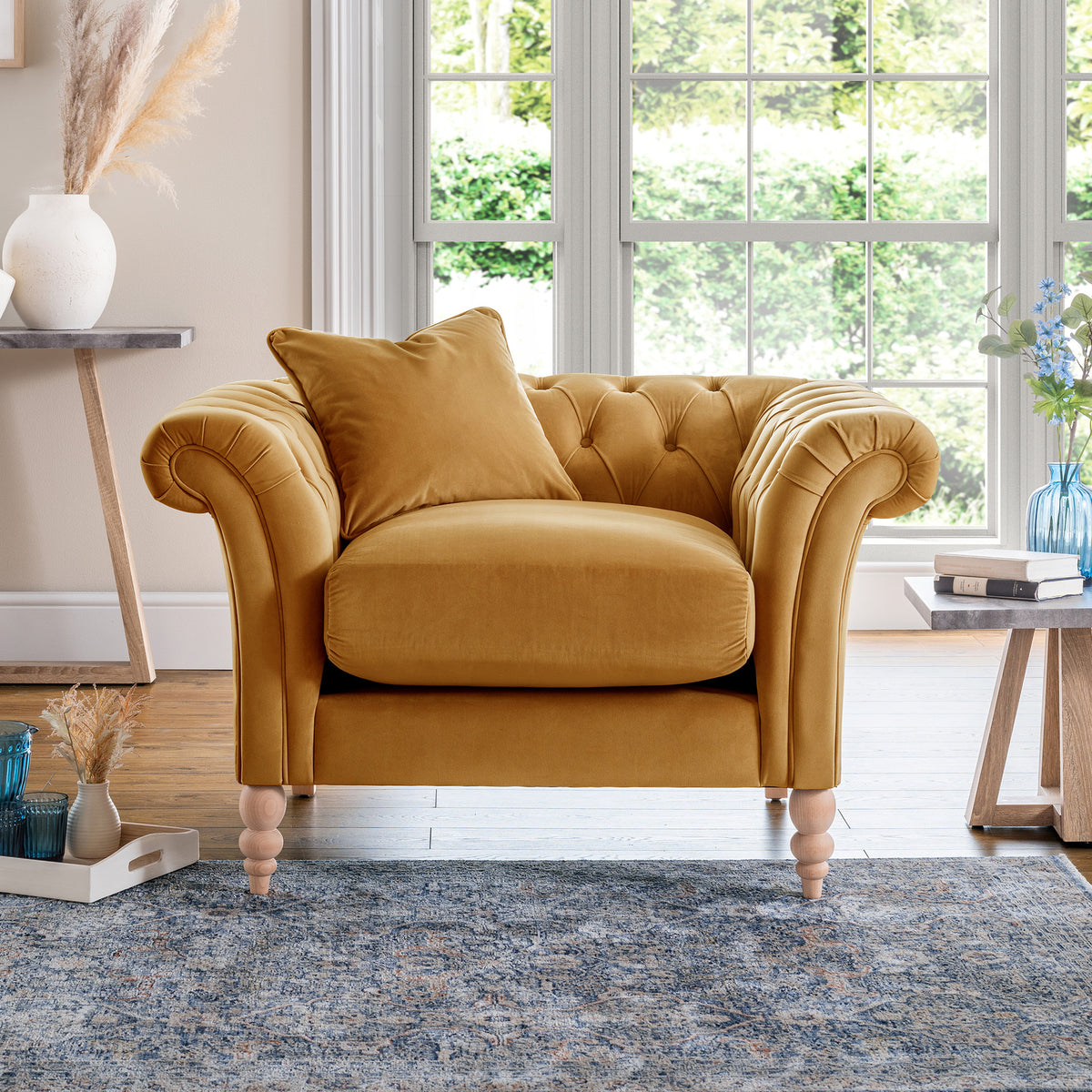 Balmoral Ochre Velvet Chesterfield Armchair for living room