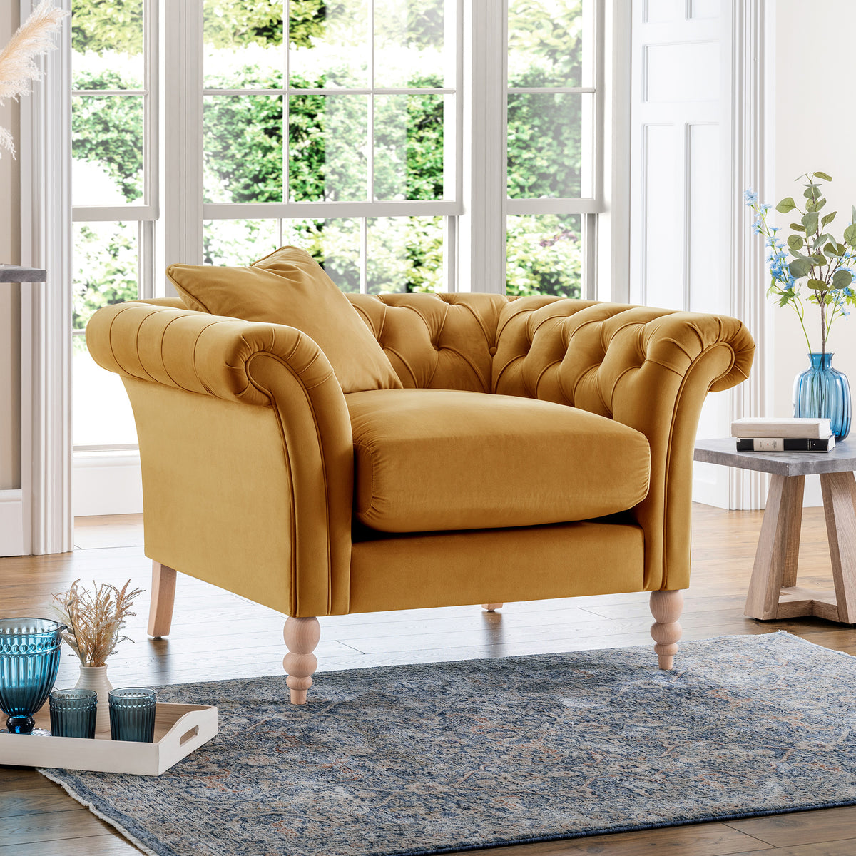 Balmoral Ochre Velvet Chesterfield Living Room Chair