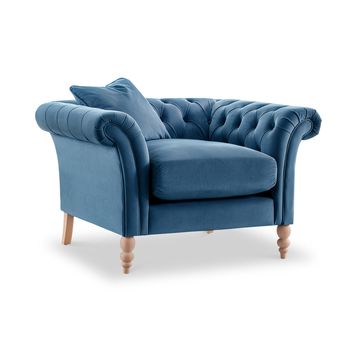 Balmoral Sky Blue Velvet Chesterfield Armchair from Roseland Furniture