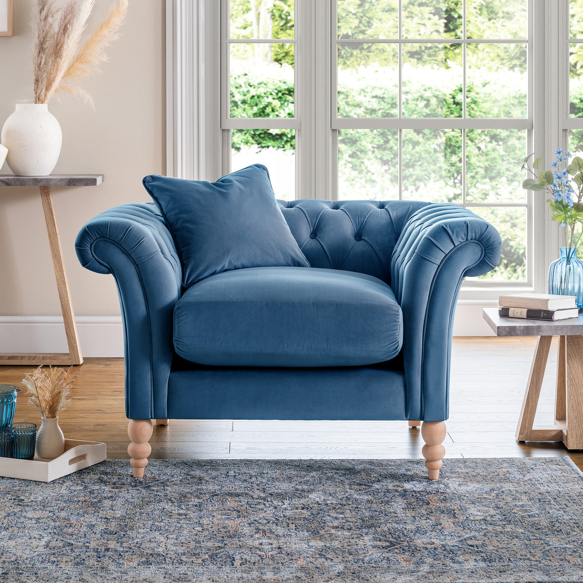 Balmoral Sky Blue Velvet Chesterfield Armchair for living room