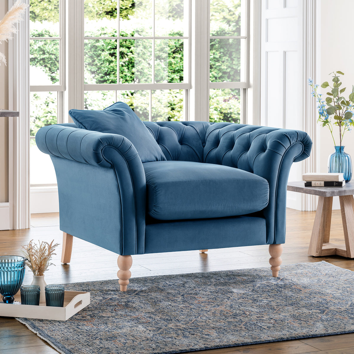 Balmoral Sky Blue Velvet Chesterfield Living Room Chair