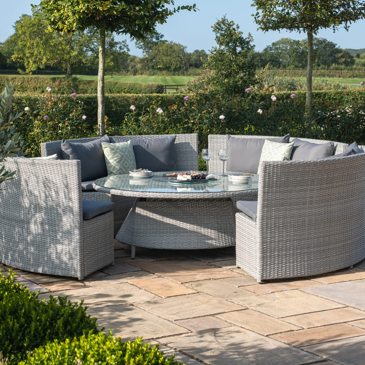 Maze Ascot Grey Round Rattan Dining Set with Rising Table from Roseland Furniture