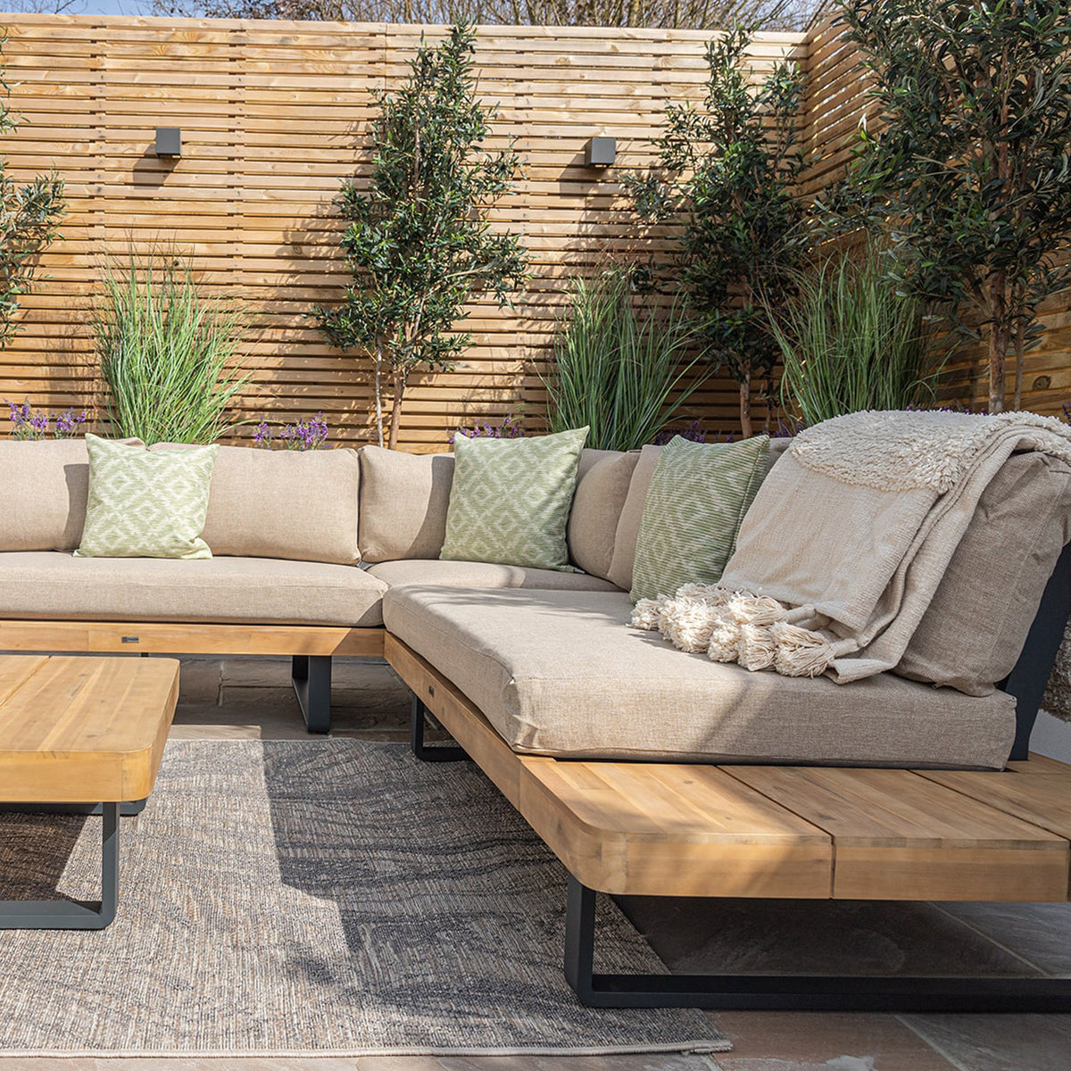 Bali Wooden Platform Outdoor Corner Sofa Set