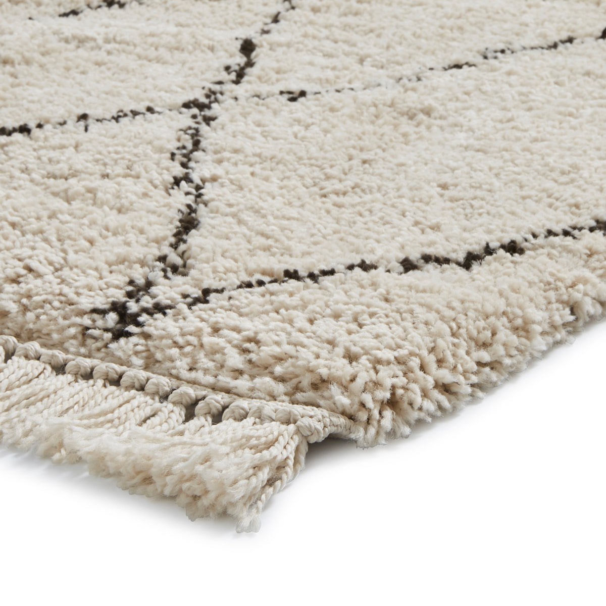 Edie Boho Beige Diamond Shaggy Rug