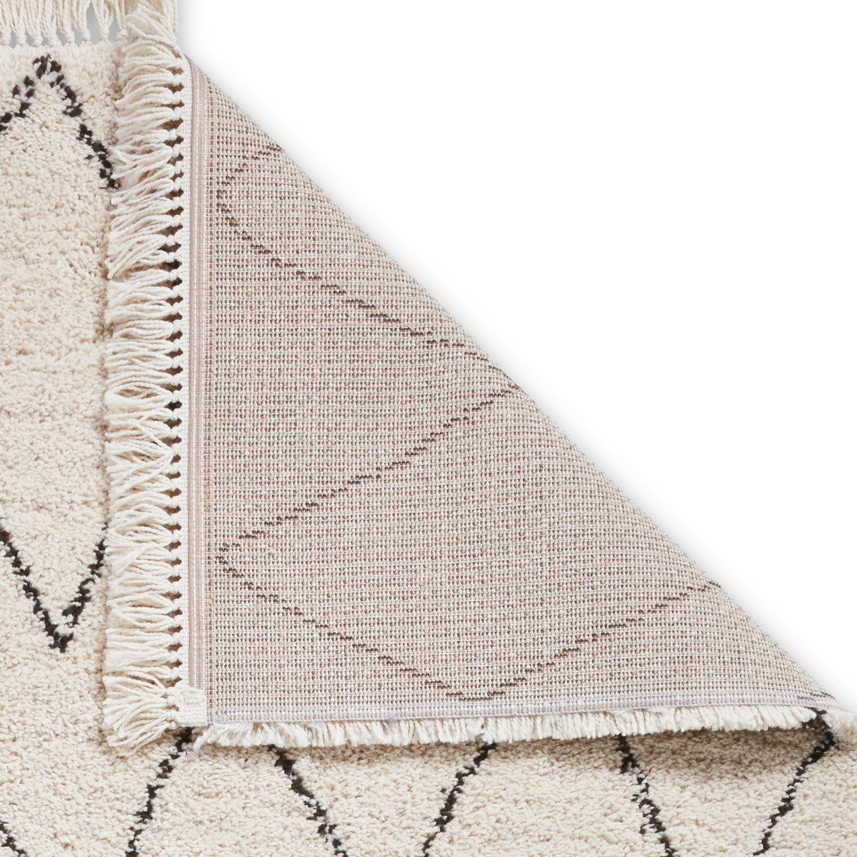 Edie Boho Beige Diamond Shaggy Rug