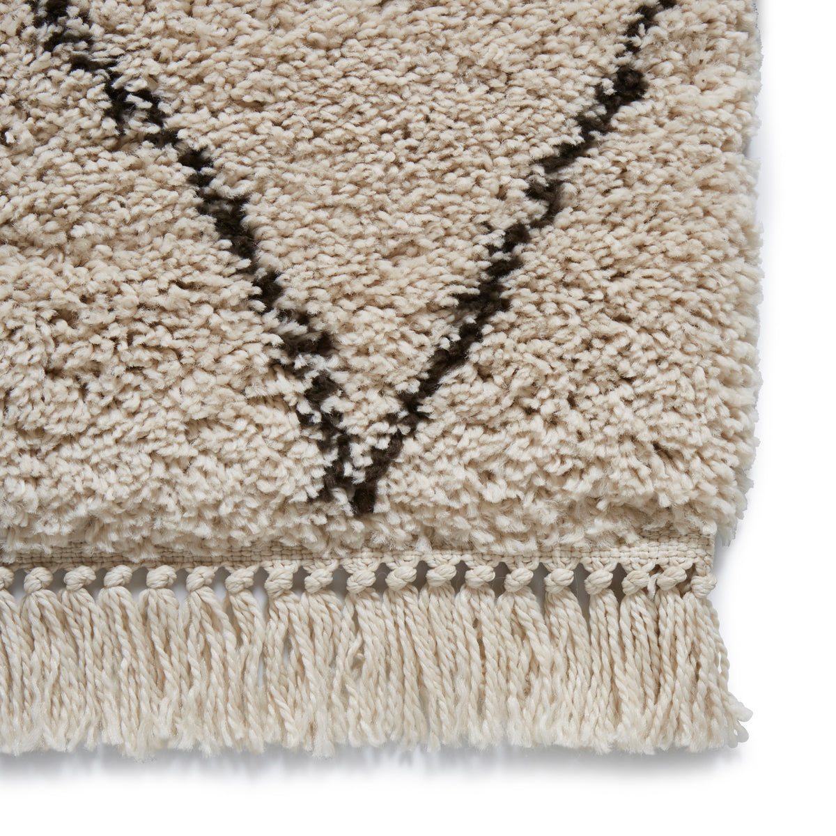 Edie Boho Beige Diamond Shaggy Rug