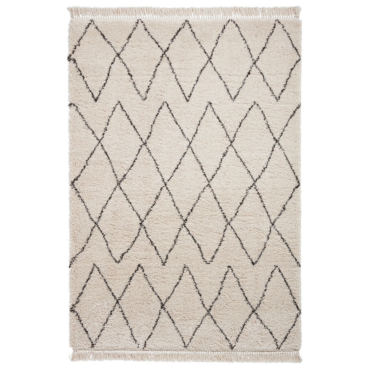 Edie Boho Beige Diamond Shaggy Rug from Roseland Furniture