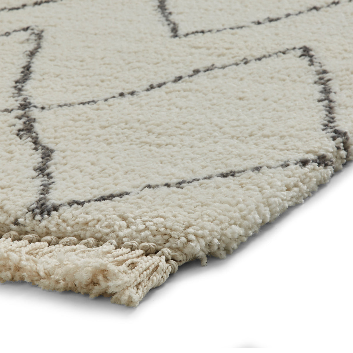 Edie Boho Cream Diamond Shaggy Rug