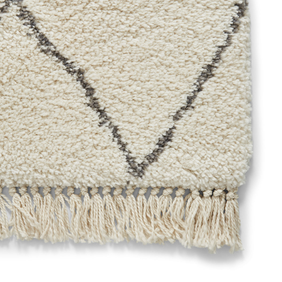 Edie Boho Cream Diamond Shaggy Rug