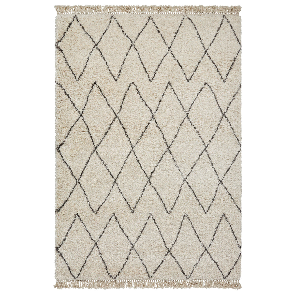 Edie Boho Cream Diamond Shaggy Rug from Roseland Furniture