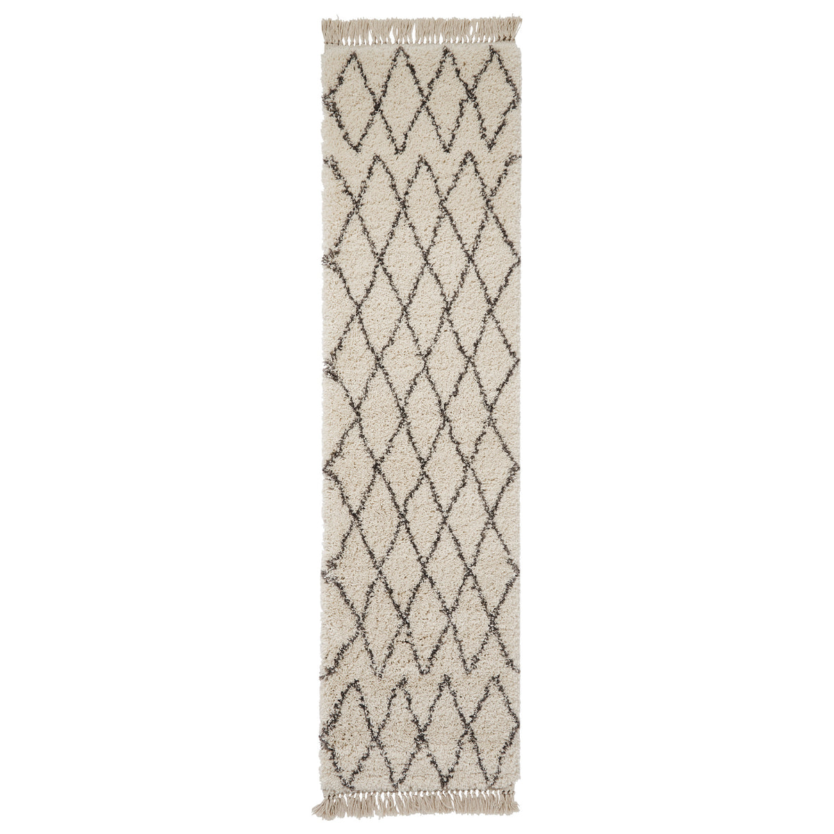 Edie Boho Cream Diamond Shaggy Runner Rug from Roseland Furniture