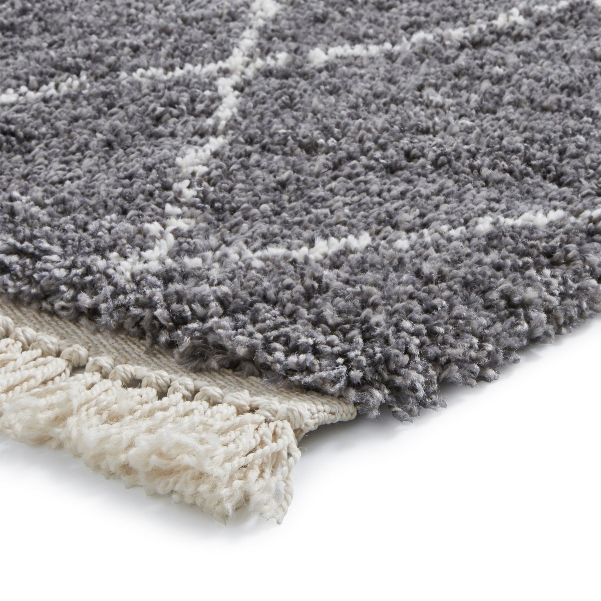 Edie Boho Grey Diamond Shaggy Rug