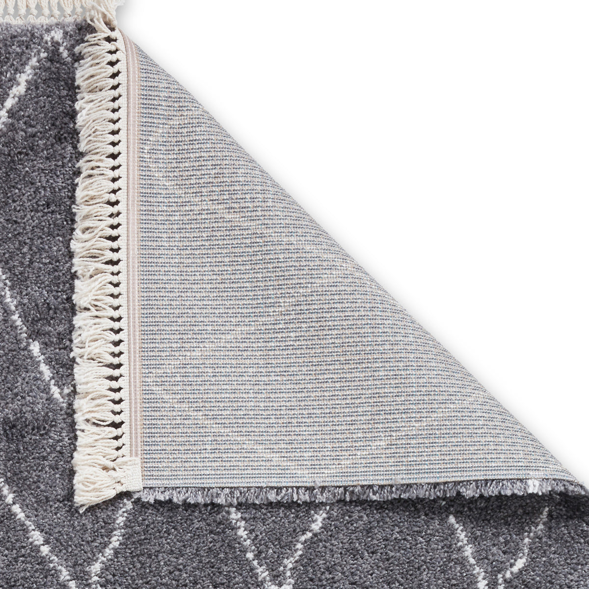 Edie Boho Grey Diamond Shaggy Rug