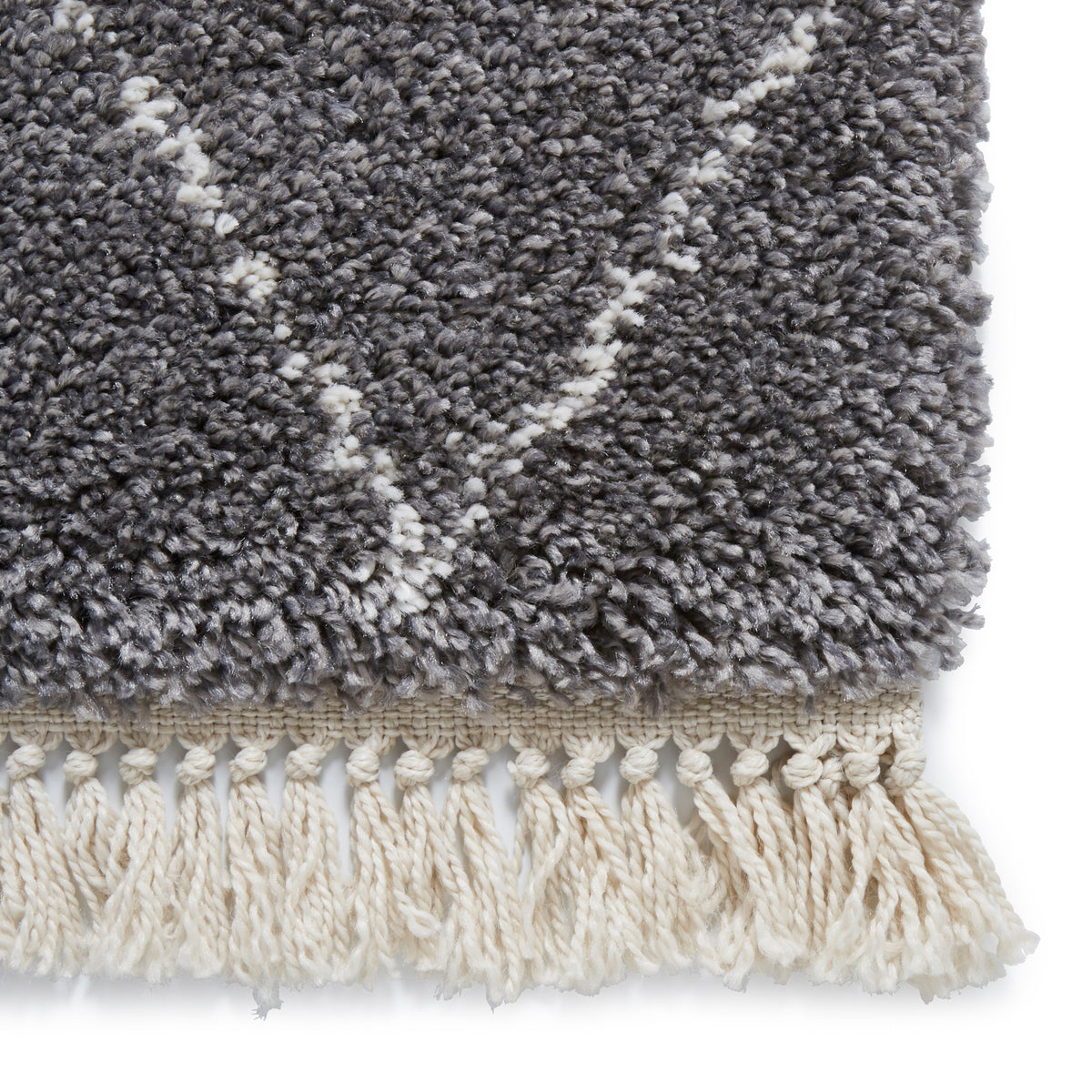 Edie Boho Grey Diamond Shaggy Rug