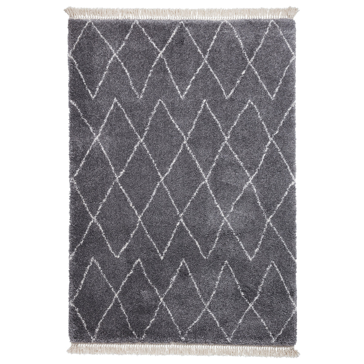 Edie Boho Grey Diamond Shaggy Rug from Roseland Furniture