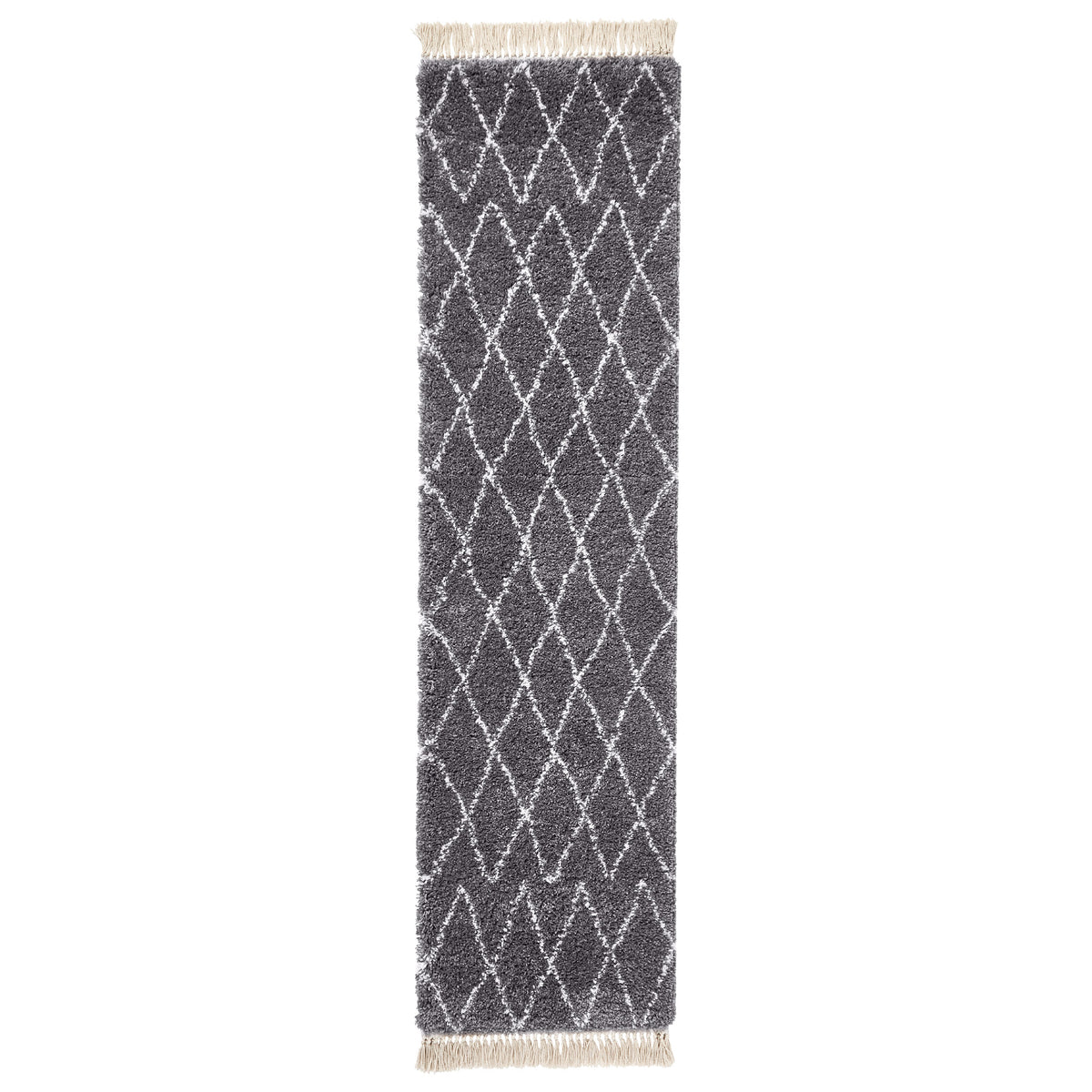 Edie Boho Grey Diamond Shaggy Runner Rug from Roseland Furniture