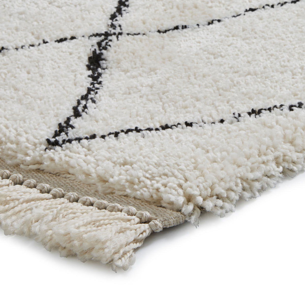 Edie Boho White Diamond Shaggy Rug