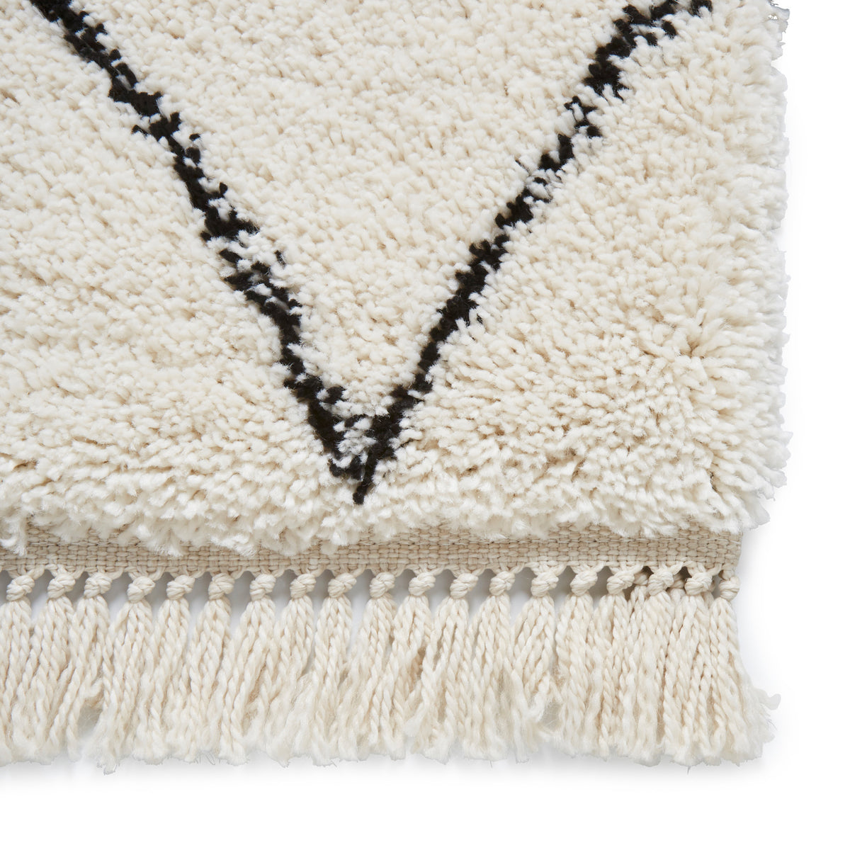 Edie Boho White Diamond Shaggy Rug