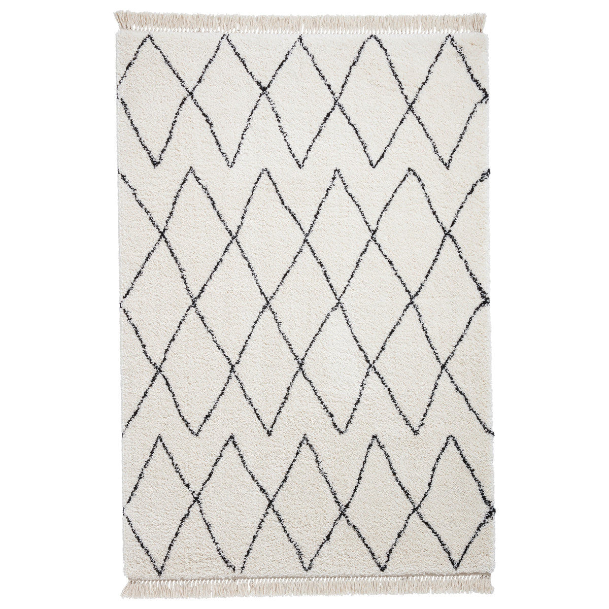 Edie Boho White Diamond Shaggy Rug from Roseland Furniture