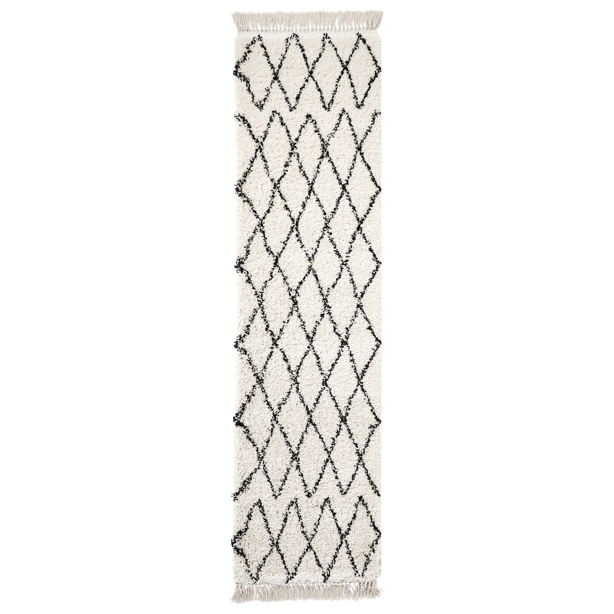 Edie Boho White Diamond Shaggy Runner Rug from Roseland Furniture
