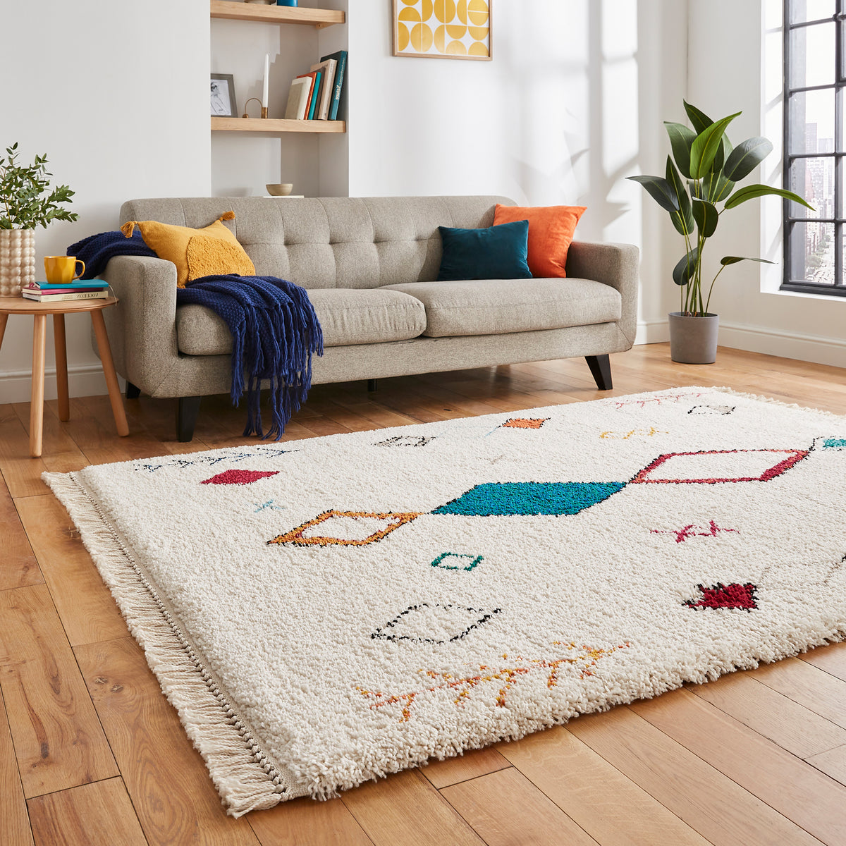 Edie Boho Multi Coloured Diamond Rug for bedroom