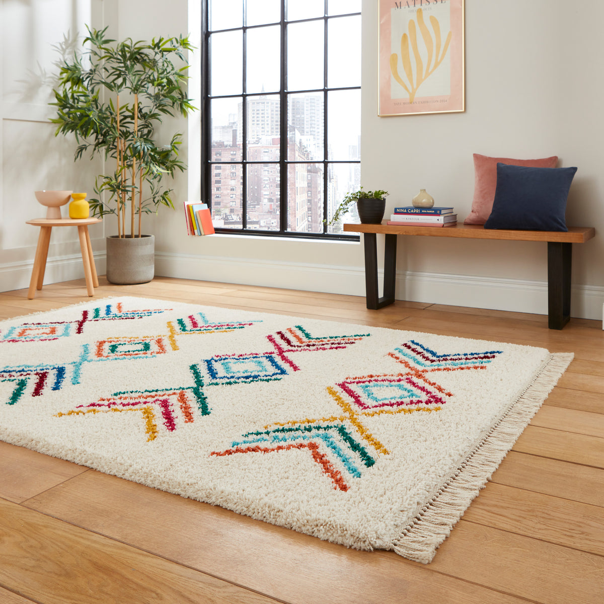 Edie Boho Multi Coloured Geometric Rug for bedroom