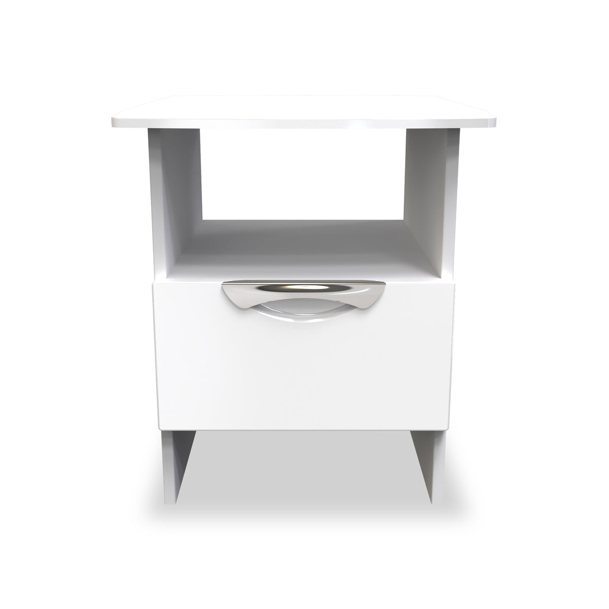 Beckett White Gloss 1 Drawer with Open Shelf Lamp Table by Roseland Furniture