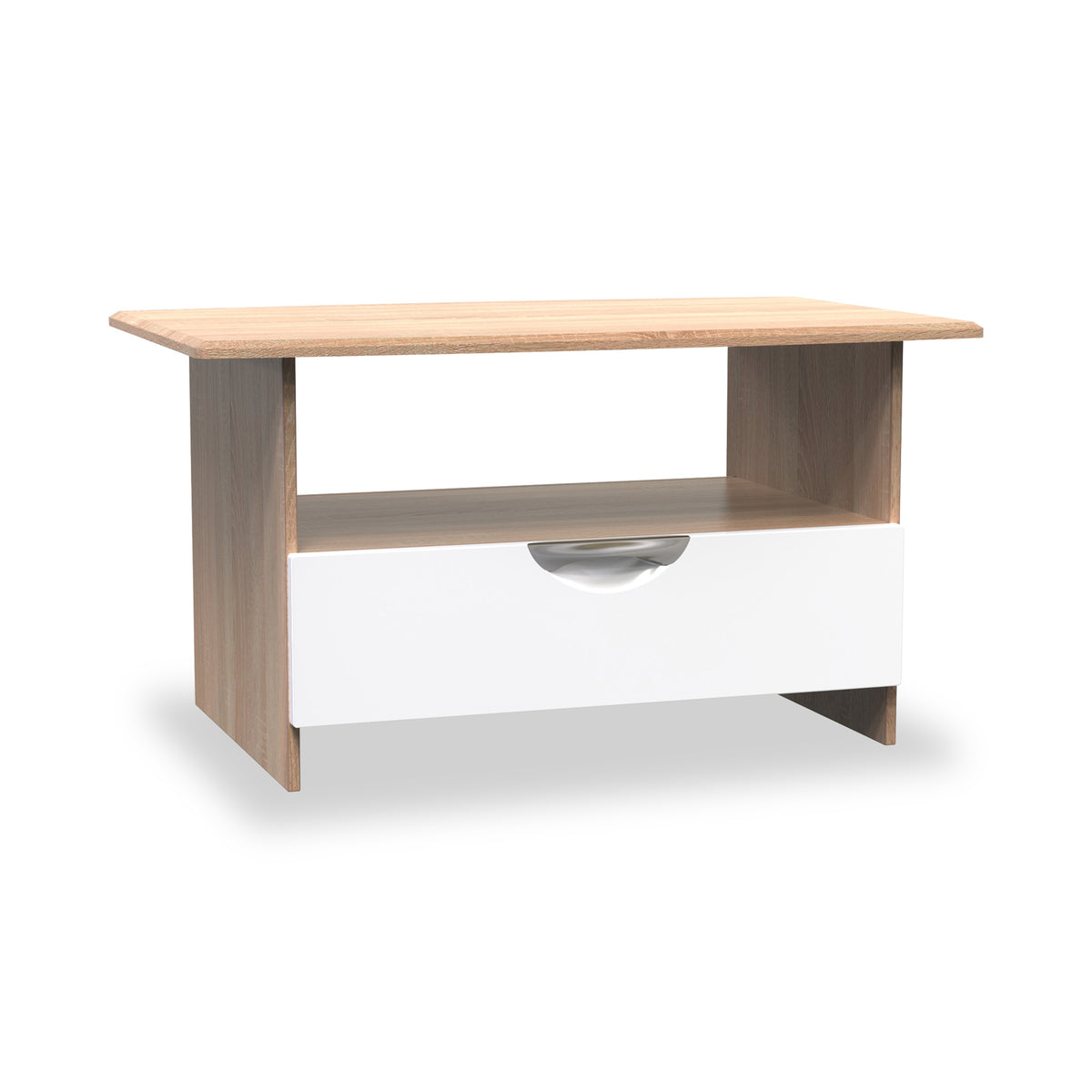 Beckett White Gloss & Light Wood 1 Drawer with Open Shelf Coffee Table by Roseland Furniture