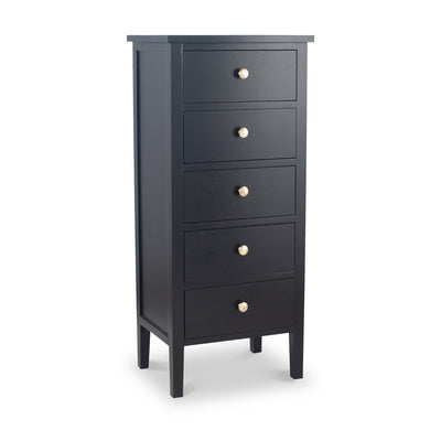 Chelmsford Satin Black Pine 5 Drawer Tallboy