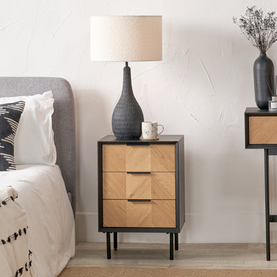 Hailee Oak and Pine 3 Drawer Bedside Table