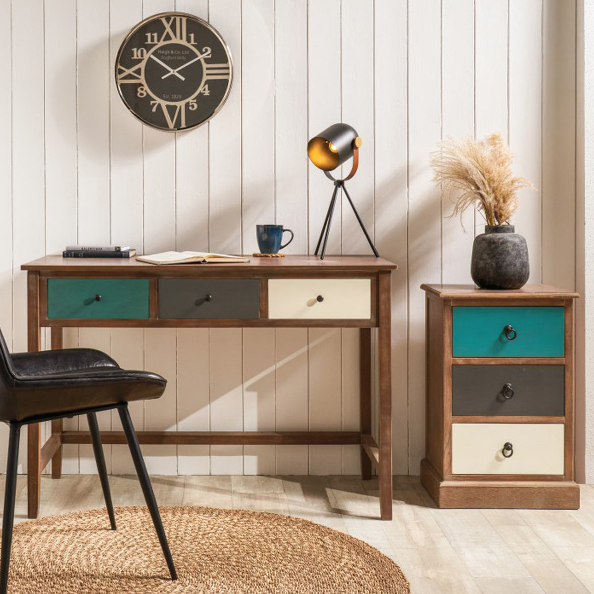 Loft Blue Multicoloured 3 Drawer Desk from Roseland Furniture