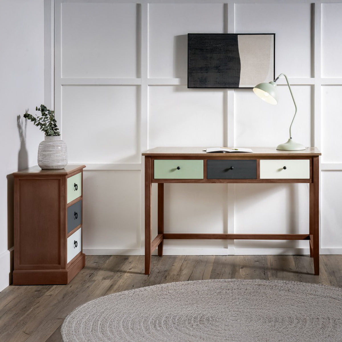 Loft Sage Multicoloured 3 Drawer Desk from Roseland Furniture