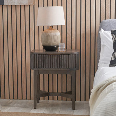 Raie Fluted Oak and Pine 1 Drawer Bedside Table