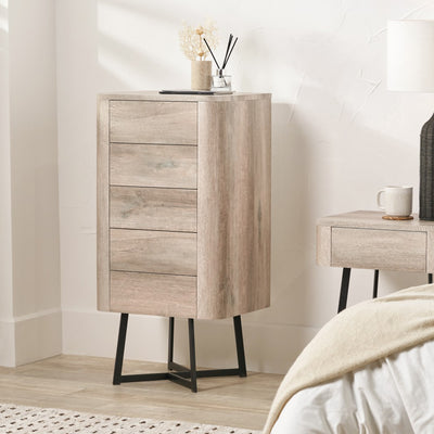 Ukiah Oak Effect 5 Drawer Tallboy