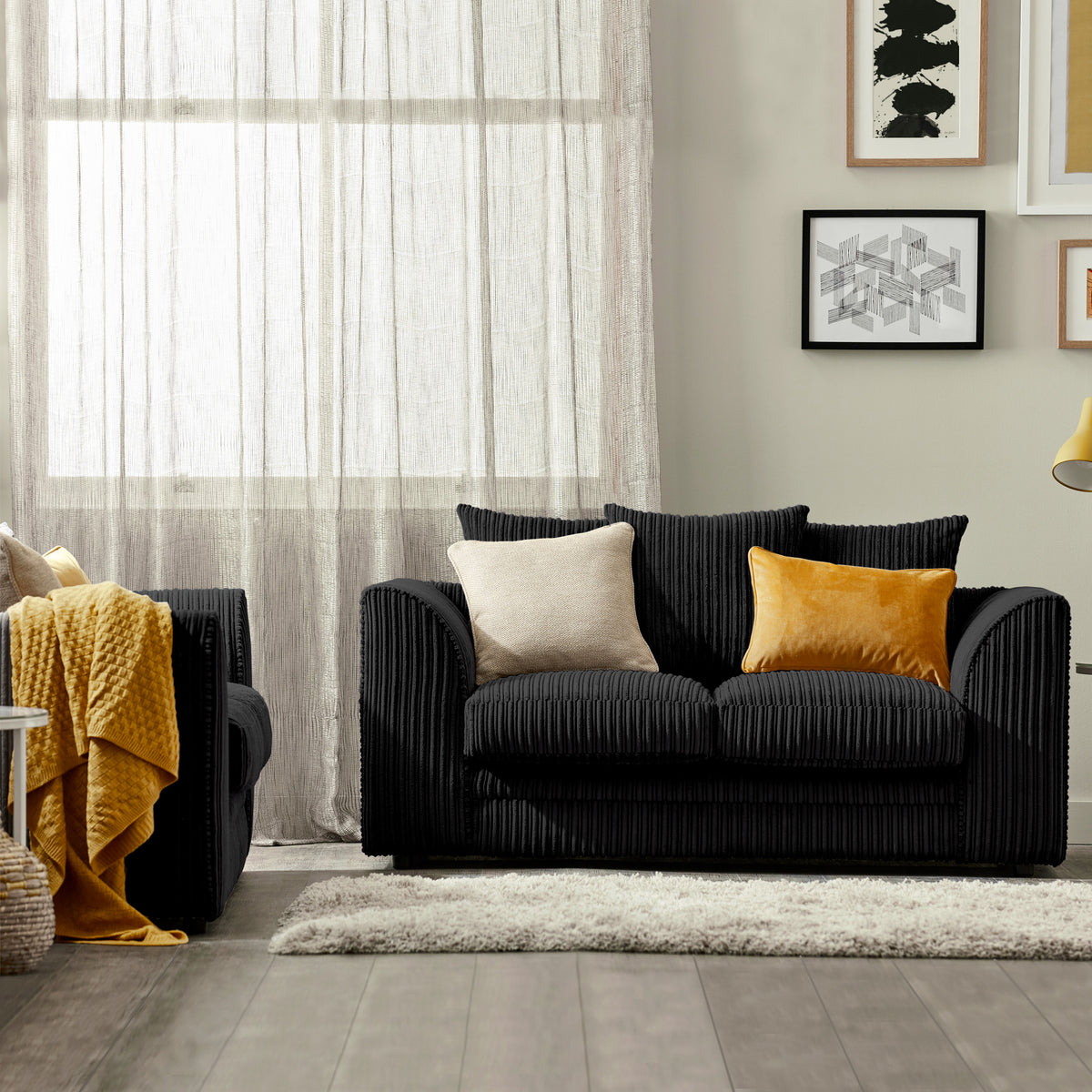 Bletchley Black Jumbo Cord 2 Seater Sofa from Roseland Furniture