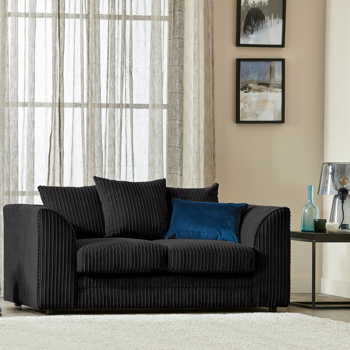 Bletchley Black Jumbo Cord 2 Seater Sofa from Roseland Furniture