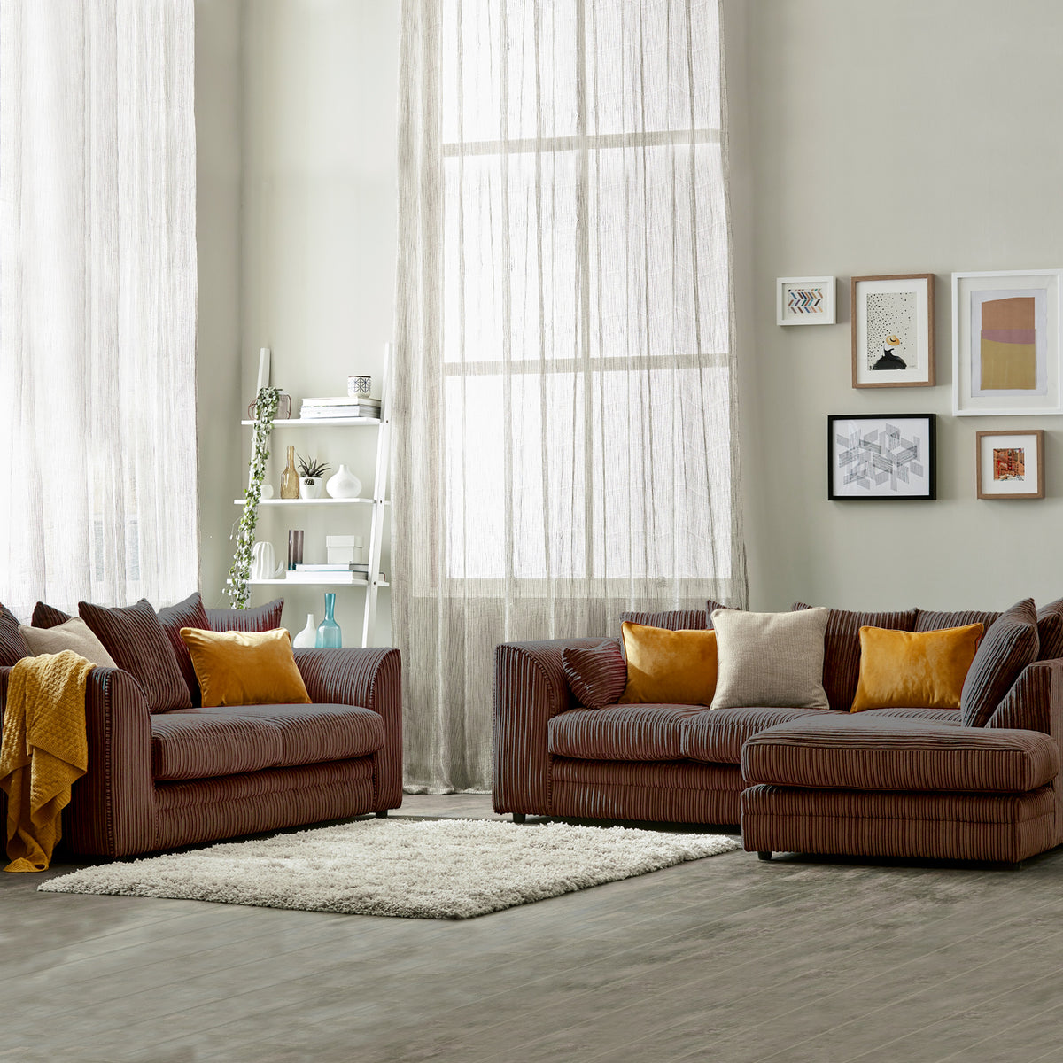 Bletchley Chocolate Right Hand Jumbo Cord Chaise Sofa for living room