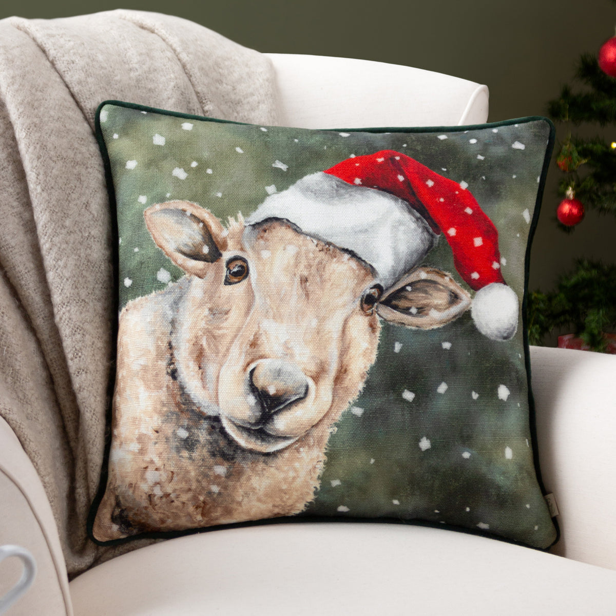 Christmas Sheep 43x43 Cushion by Roseland Furniture