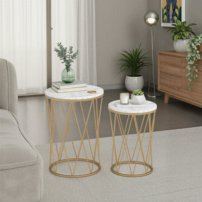 Olsen Marble Topped Gold Framed Side Tables