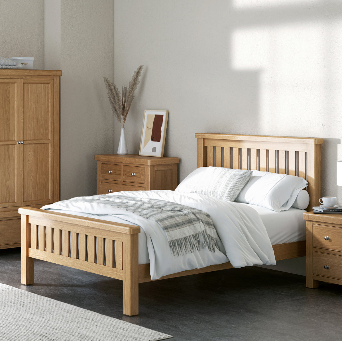 Portland Oak Bed Frame Double from Roseland Furniture