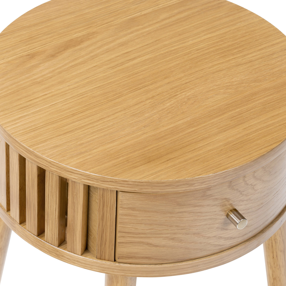 Shorwell Oak Slatted Round 1 Drawer Side Table