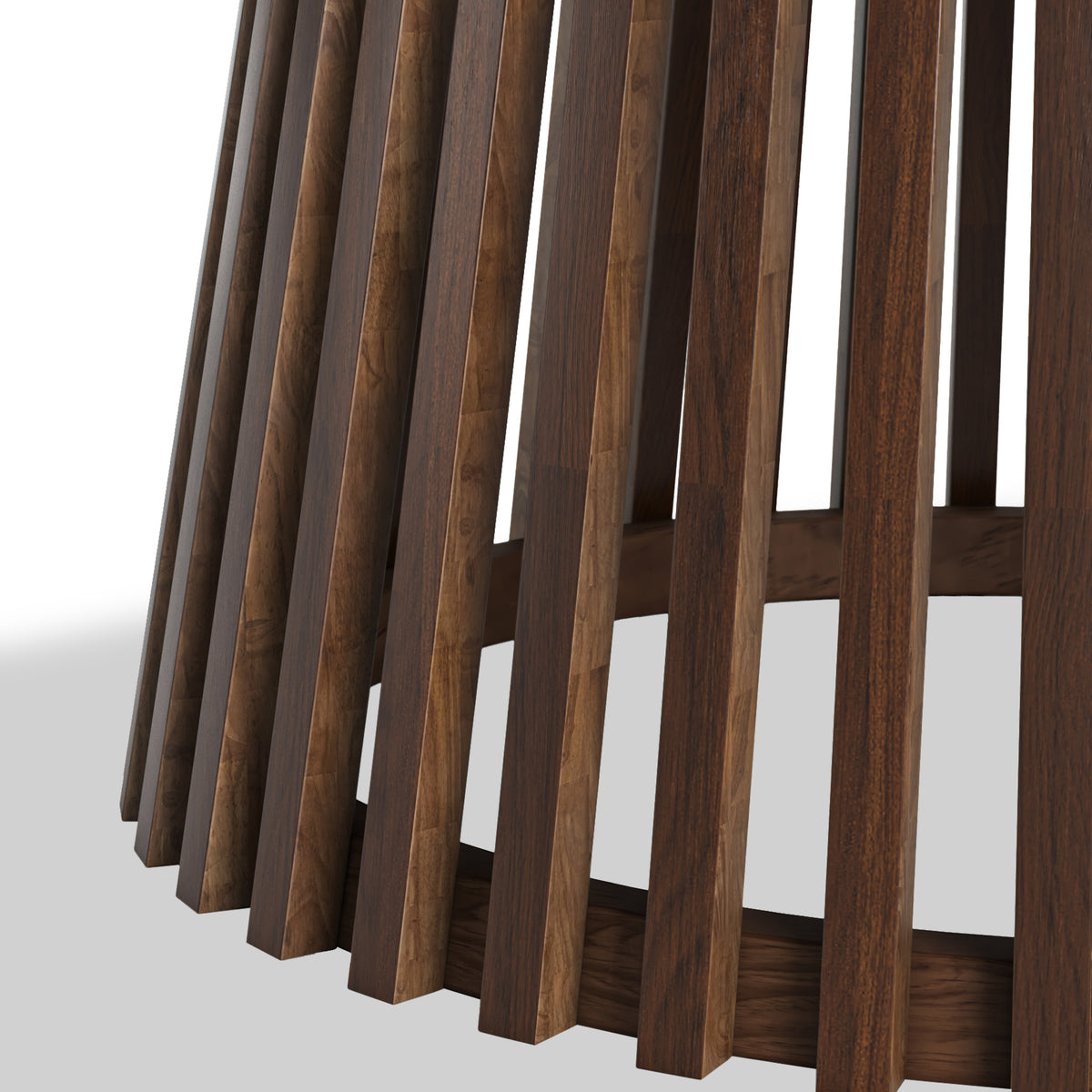 Shorwell Oak Slatted Round Dining Table Dark Stain Front1 from Roseland Furniture
