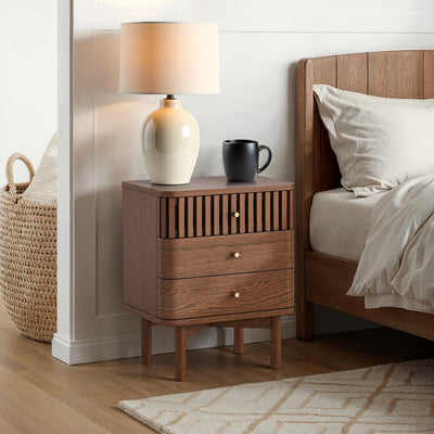 Shorwell Dark Oak Slatted 3 Drawer Bedside Table