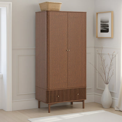 Shorwell Dark Oak Slatted Double Wardrobe with Drawer