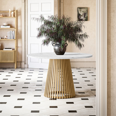 Shorwell Oak & Marble Slatted Round Dining Table