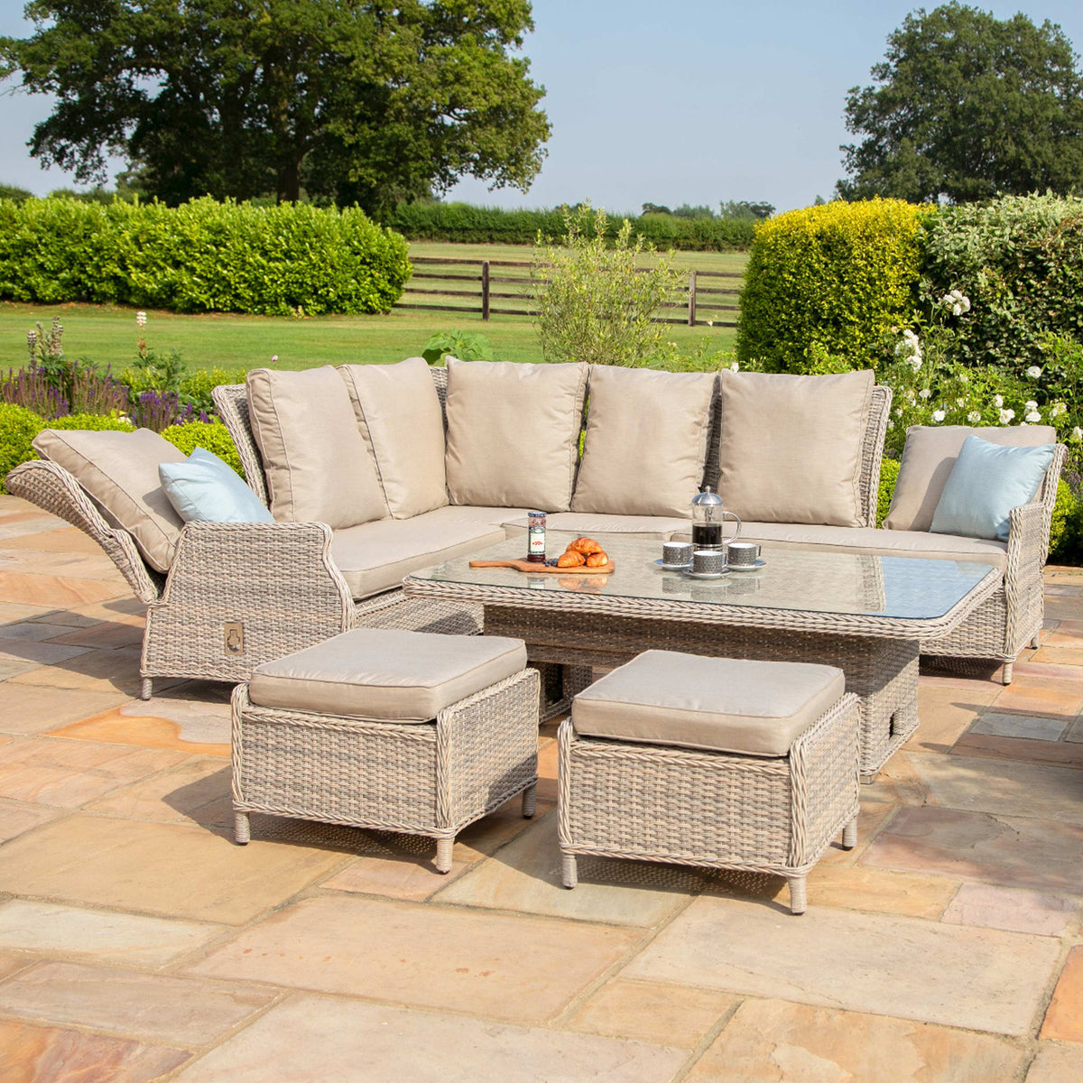 Maze Cotswold Reclining Rattan Corner Dining with Rising Table from Roseland Furniture