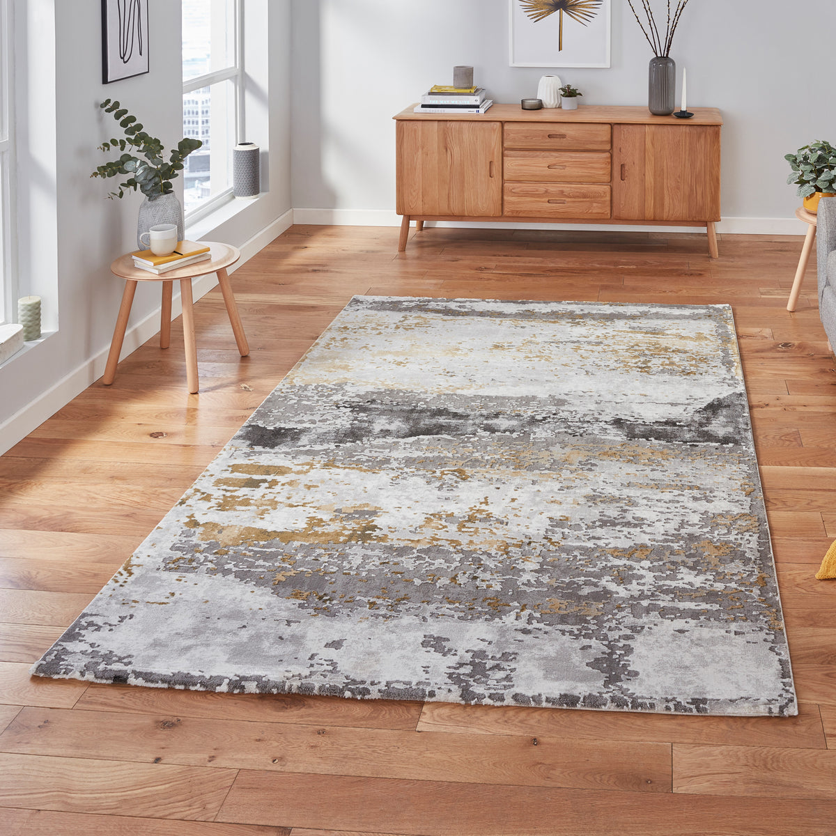 Fenway Yellow Grey Distressed Super Soft Rug for living room