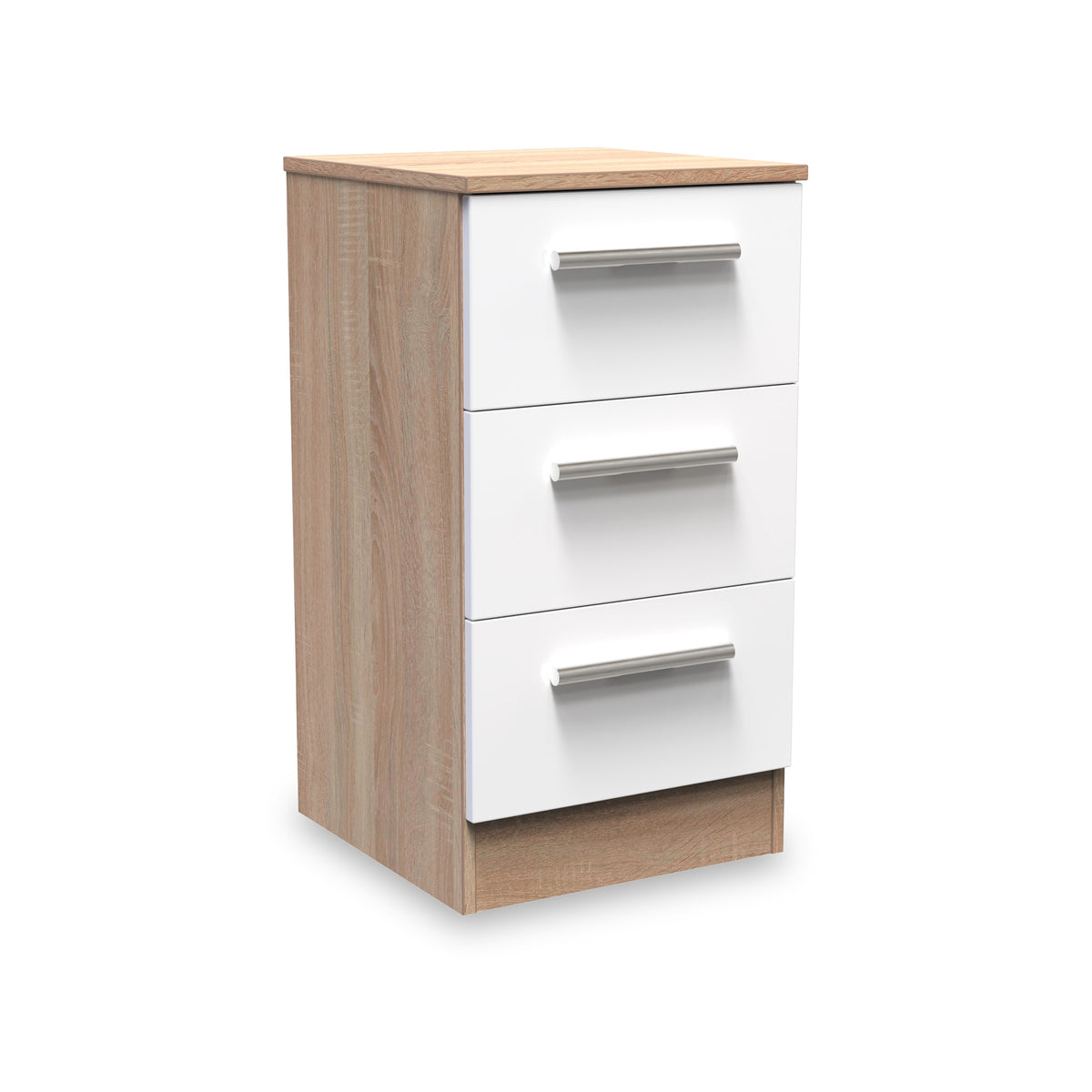 Blakely White & Light Oak Wireless Charging 3 Drawer Bedside from Roseland Furniture