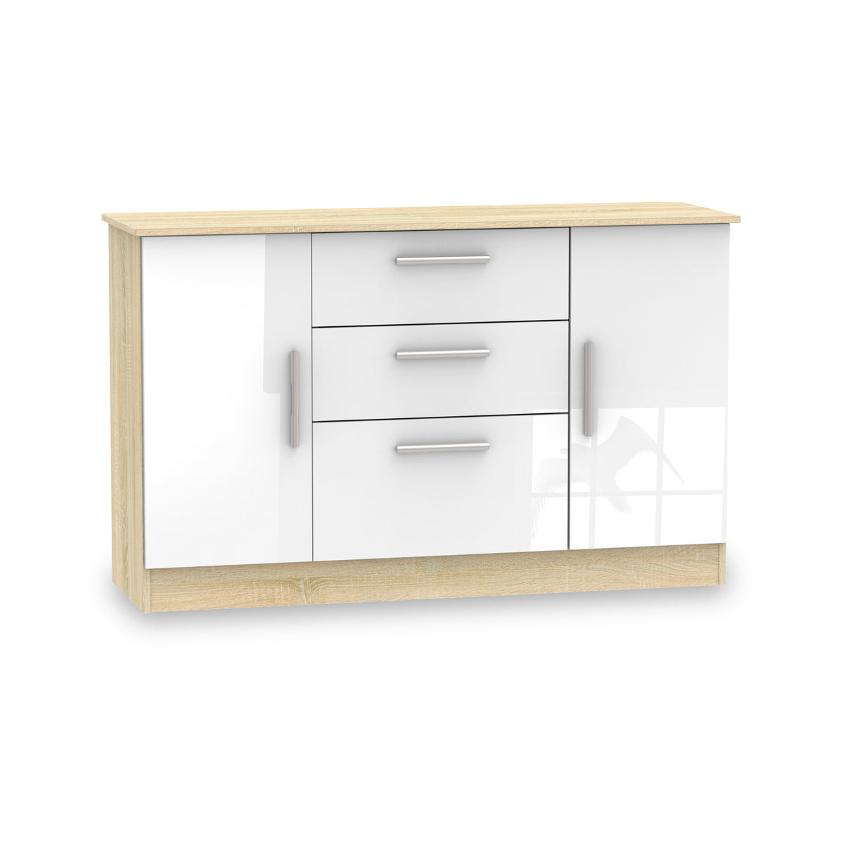 Blakely White & Light Oak 2 Door 3 Drawer Sideboard Cabinet from Roseland Furniture