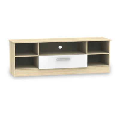 Blakely White & Light Oak Wide 1 Drawer TV Unit